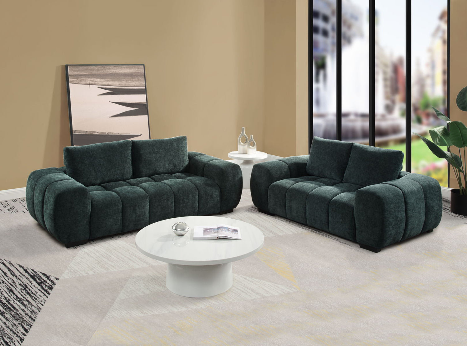 Ferrand - 2 Pieces Green Living Room Sofa &amp; Loveseat Set - Green