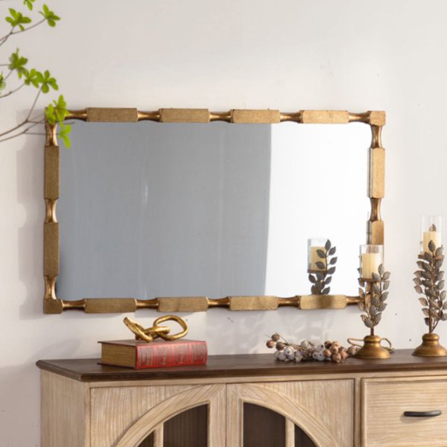 Rectangular Wall Mirror With Frame For Living Room - Gold