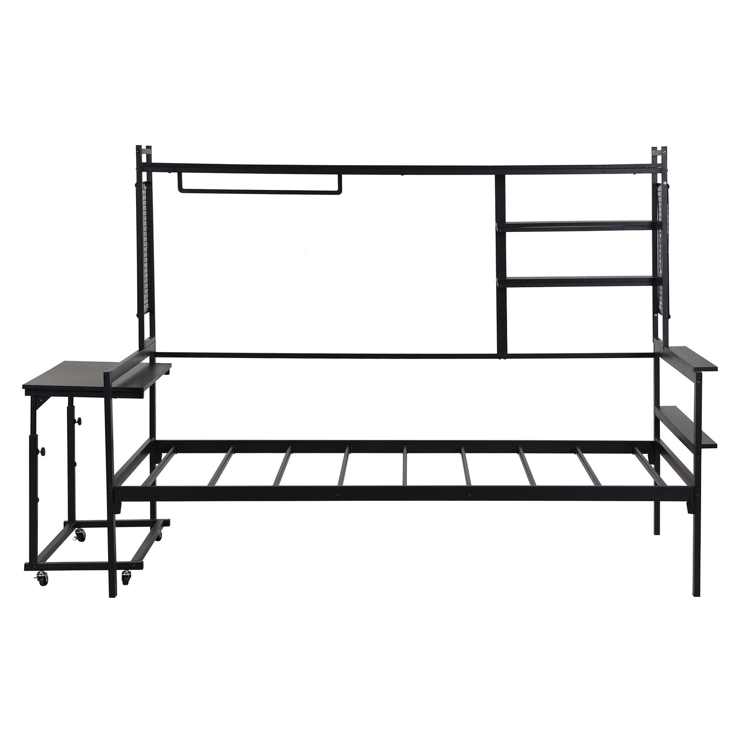Daybed With Movable Desk, Grid, Shelves And Clothes Hanger