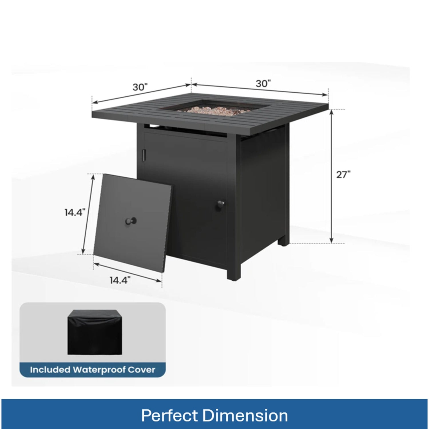 Square 2 In 1 Outdoor Propane Fire Pit Table With Stainless Burner, Lava Rocks, Lid &amp; Waterproof Cover - Black