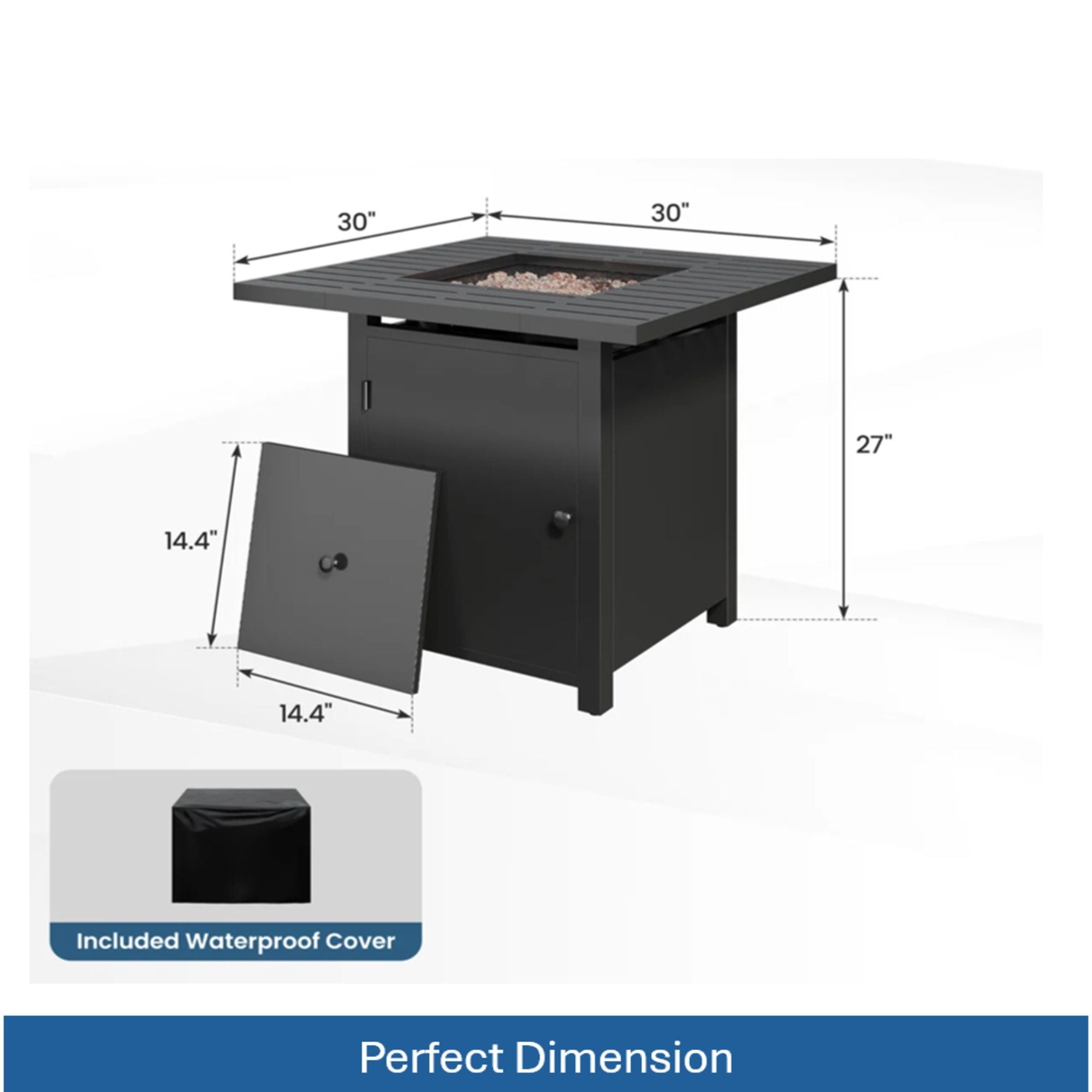 Square 2 In 1 Outdoor Propane Fire Pit Table With Stainless Burner, Lava Rocks, Lid &amp; Waterproof Cover - Black