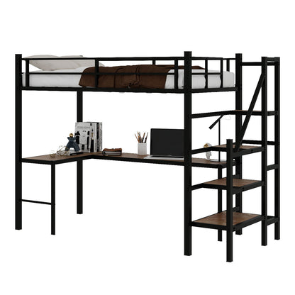 Loft Bed &amp; L-Shaped Desk, Large Storage Space