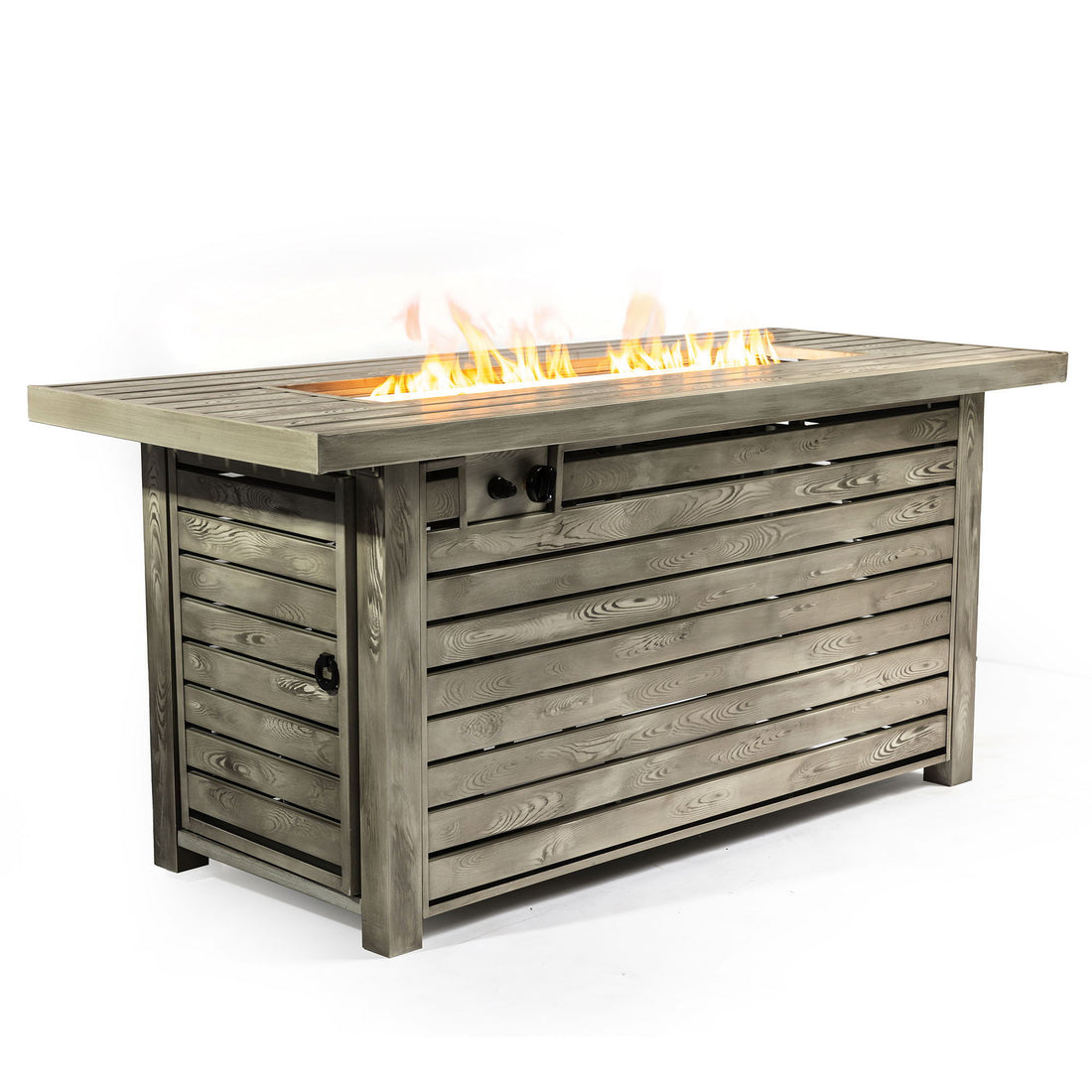 54&quot; Propane Gas Fire Pit Table, 50000 Btu Rectangular Steel Fire Pit With Imitation Wood Grain For Outside Patio Deck Garden Courtyard - Light Beige