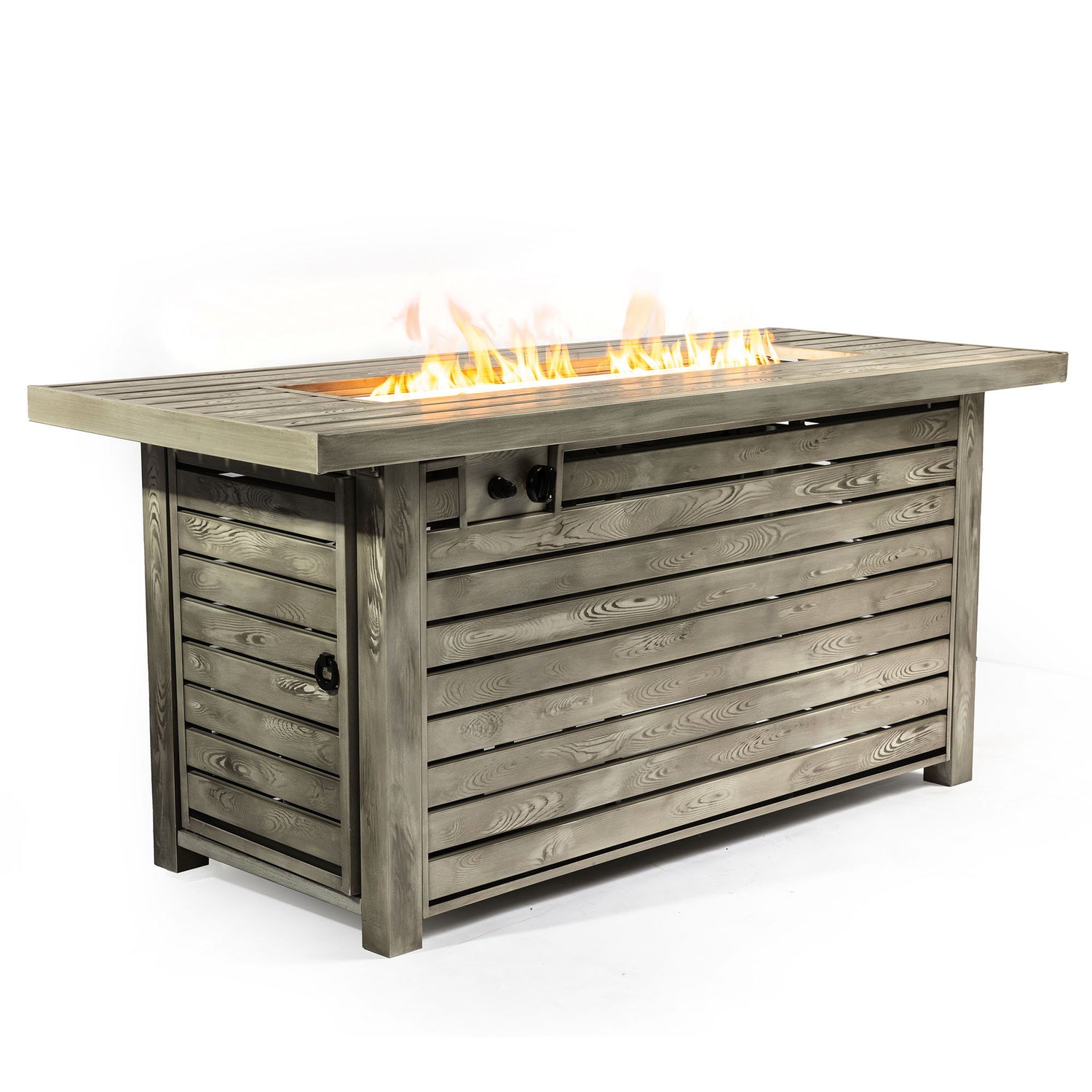 54&quot; Propane Gas Fire Pit Table, 50000 Btu Rectangular Steel Fire Pit With Imitation Wood Grain For Outside Patio Deck Garden Courtyard - Light Beige