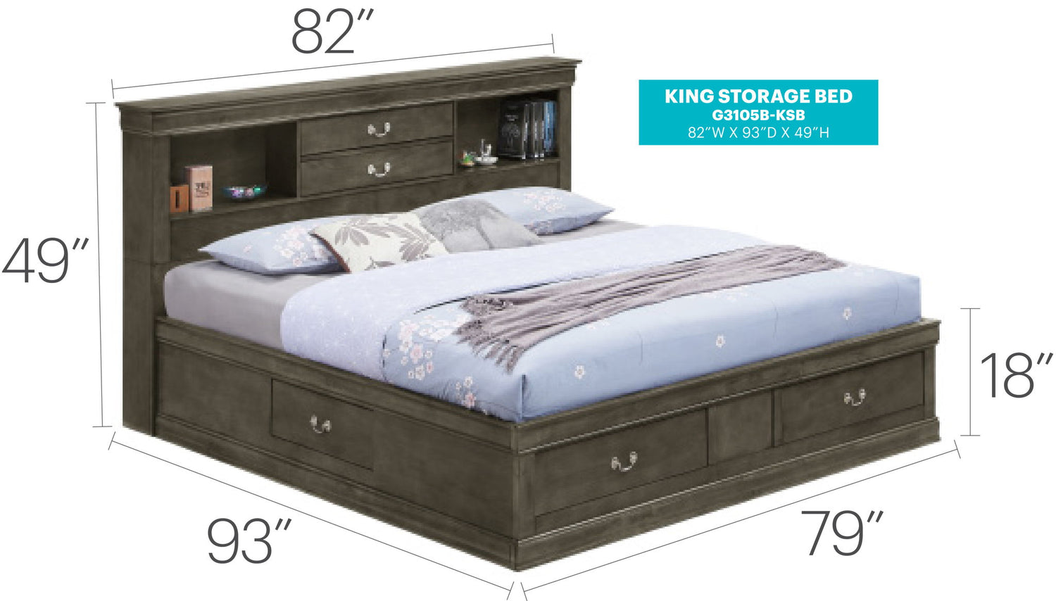 Traditional Style Bookcase Storage Bed
