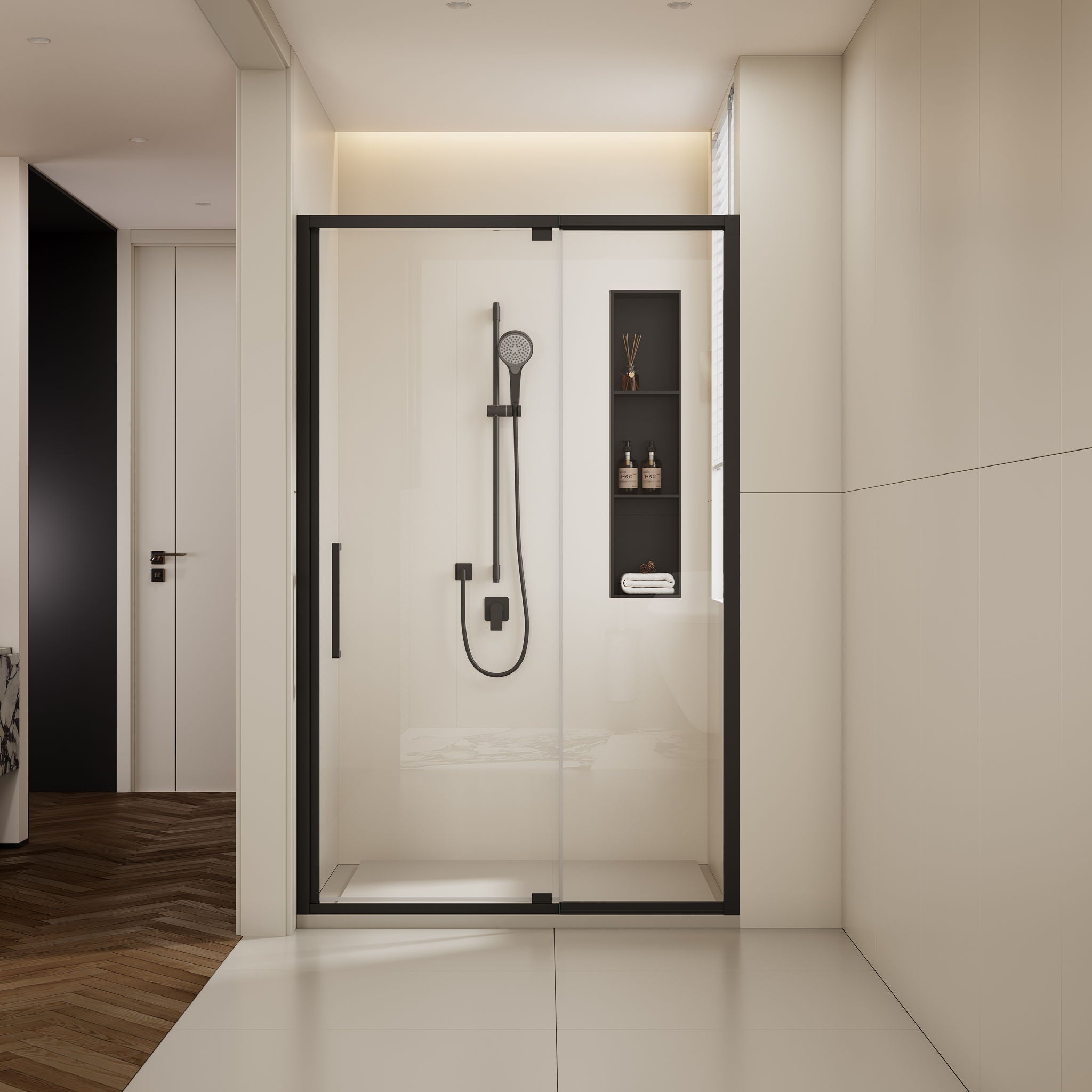 Adjustable Shower Door With Clear SGCC Tempered Glass And Aluminium Alloy Frame - Matte Black