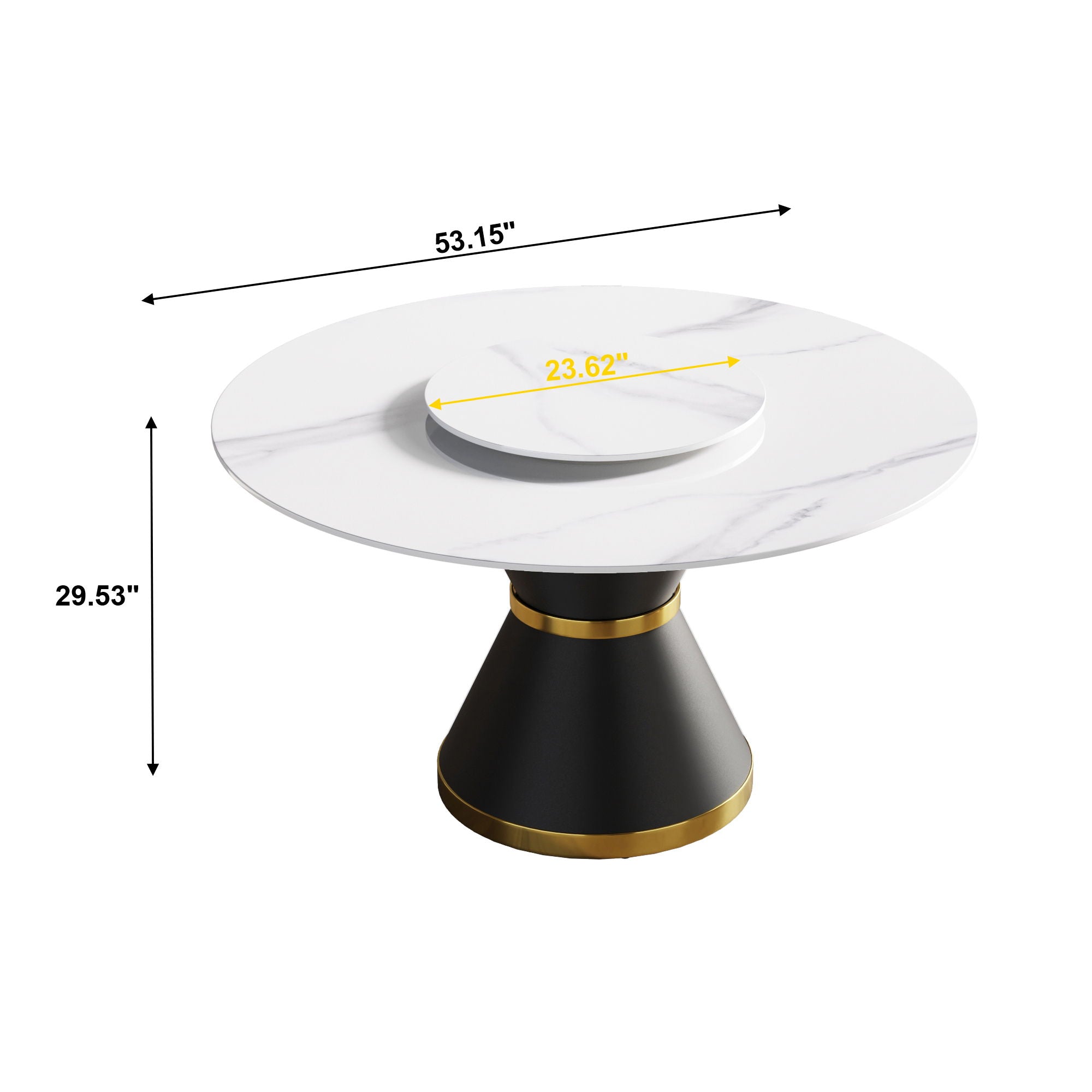 53&quot; Modern Artificial Stone Round Carbon Steel Base Dining Table, Can Accommodate 6 People, Artificial Stone Turntable - White / Black