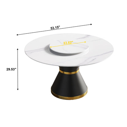 53&quot; Modern Artificial Stone Round Carbon Steel Base Dining Table, Can Accommodate 6 People, Artificial Stone Turntable - White / Black