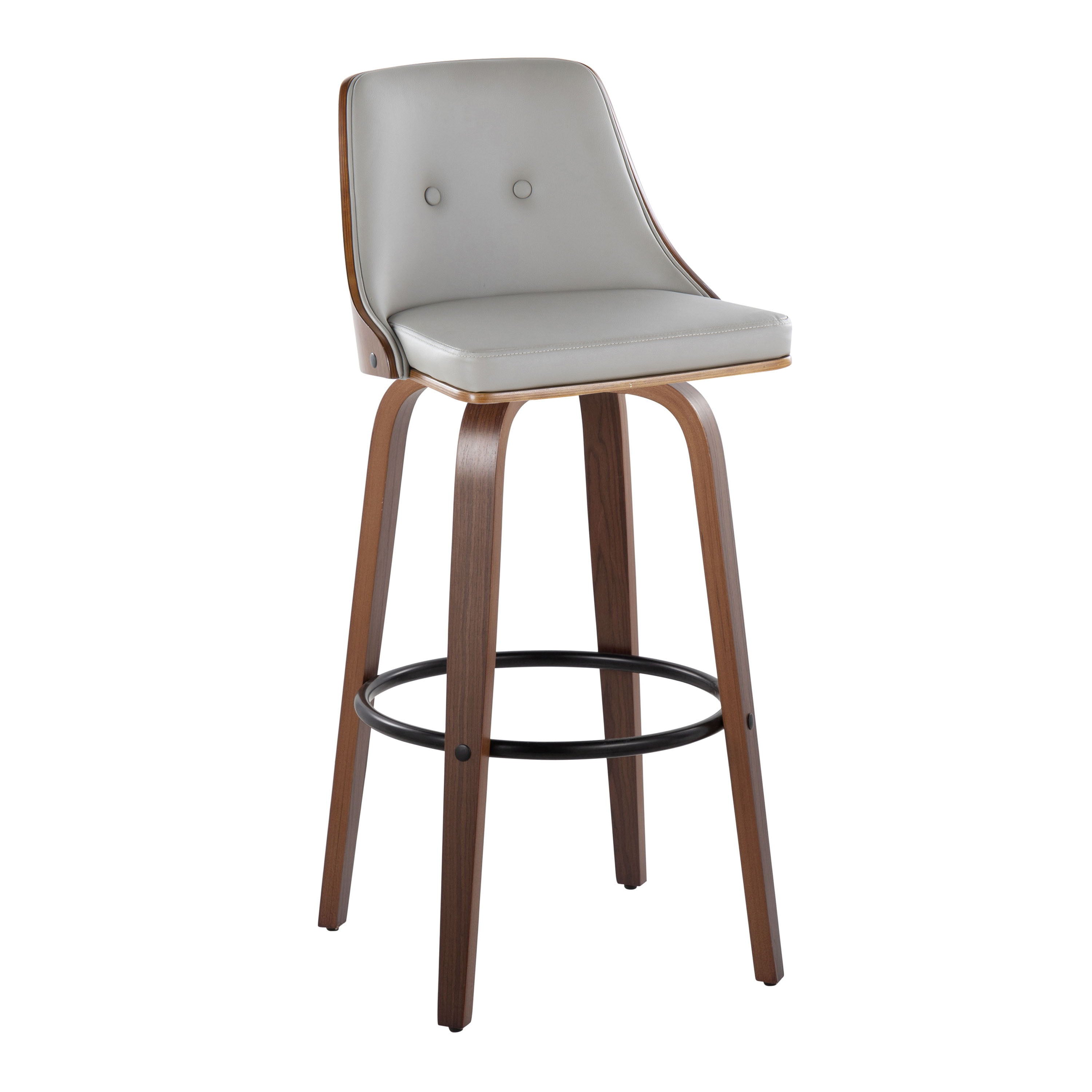 Gianna - Mid-Century Modern Fixed Height Barstool &amp; Swivel With Round Footrest (Set of 2) - Walnut / Light Gray