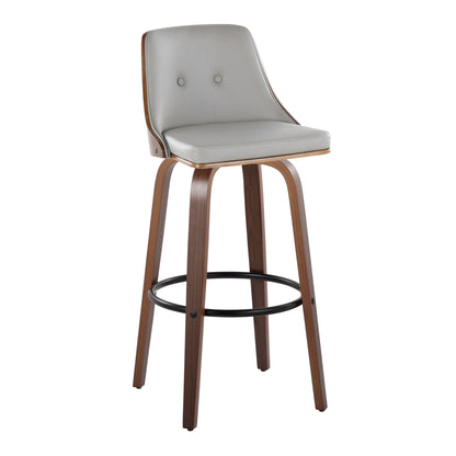 Gianna - Mid-Century Modern Fixed Height Barstool &amp; Swivel With Round Footrest (Set of 2) - Walnut / Light Gray