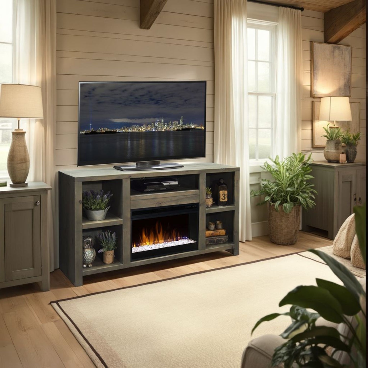 Joshua Creek - Electric Fireplace TV Stand For TVs Up To 70&quot; - Barnwood