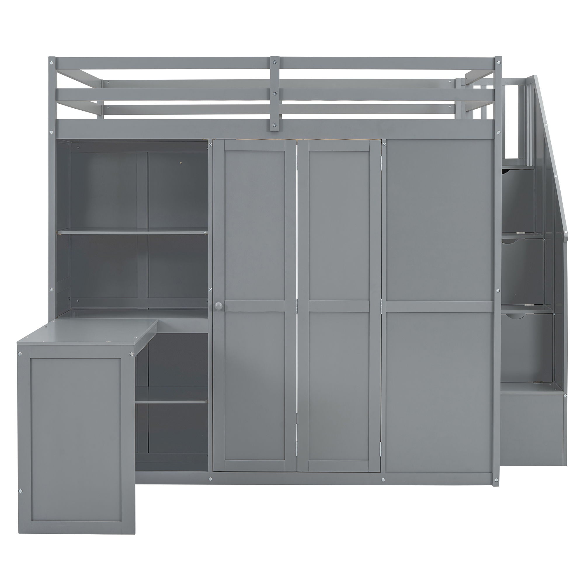 Loft Bed With Wardrobe, Desk And Shelves