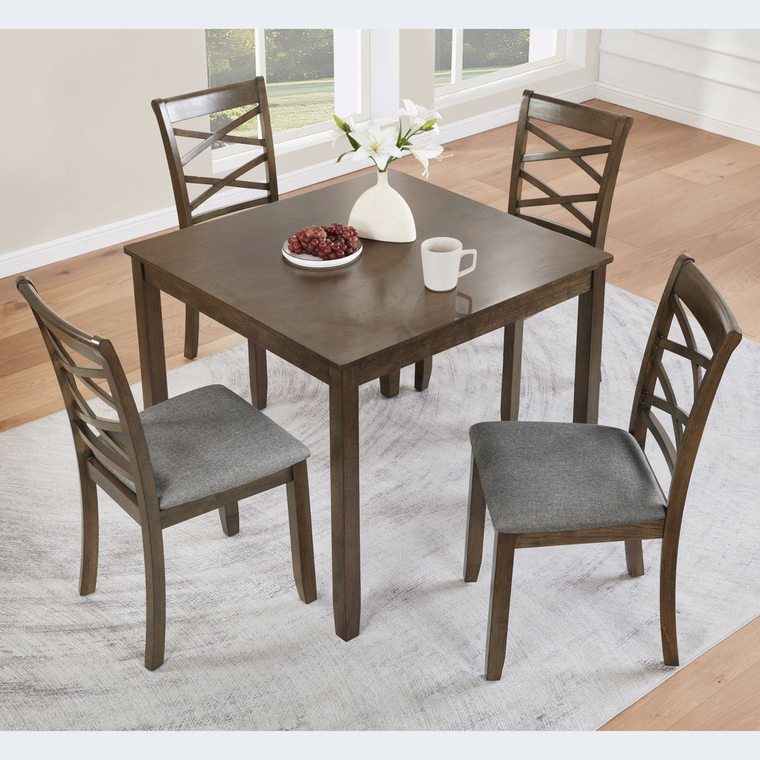 5 Piece Dining Table Set &amp; 4 Chairs - Walnut