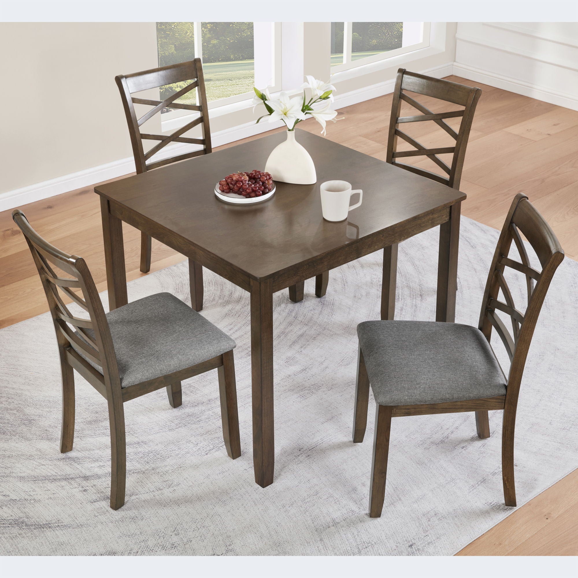 5 Piece Dining Table Set &amp; 4 Chairs - Walnut