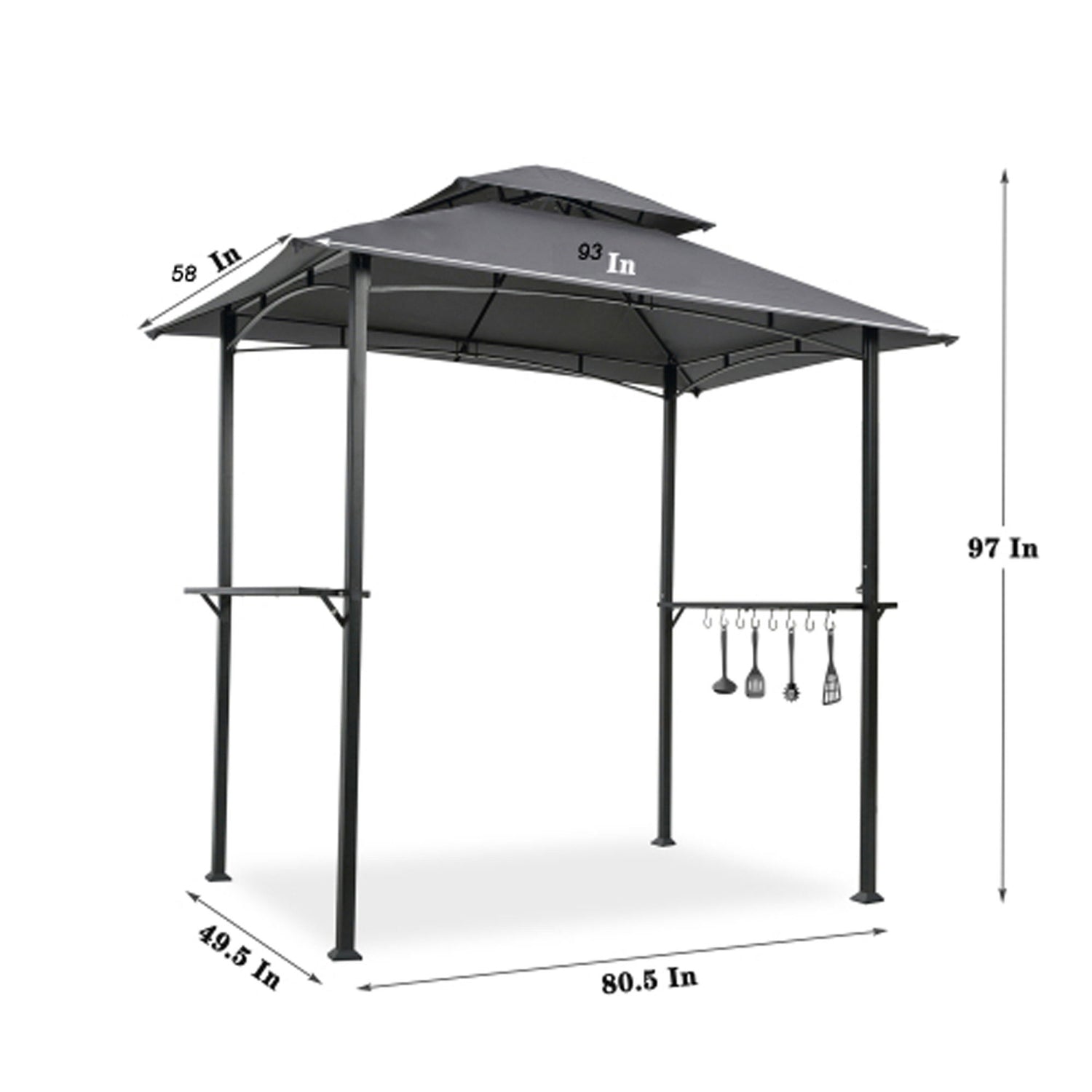 Outdoor Grill Gazebo With Double Tier Soft Top Canopy, Steel Frame, Bar Counters &amp; Hook