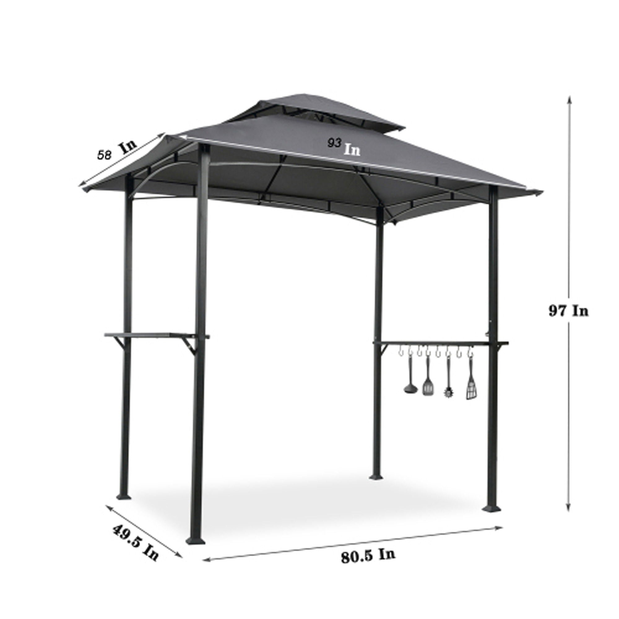 Outdoor Grill Gazebo With Double Tier Soft Top Canopy, Steel Frame, Bar Counters &amp; Hook
