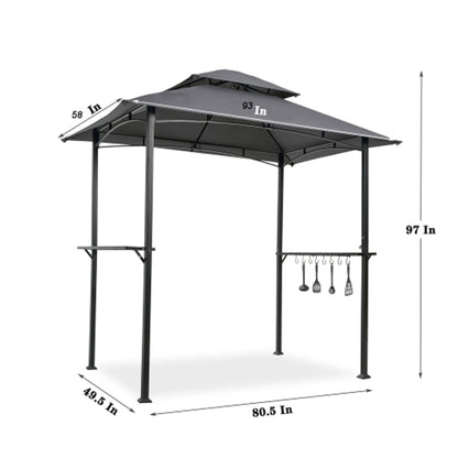 Outdoor Grill Gazebo With Double Tier Soft Top Canopy, Steel Frame, Bar Counters &amp; Hook