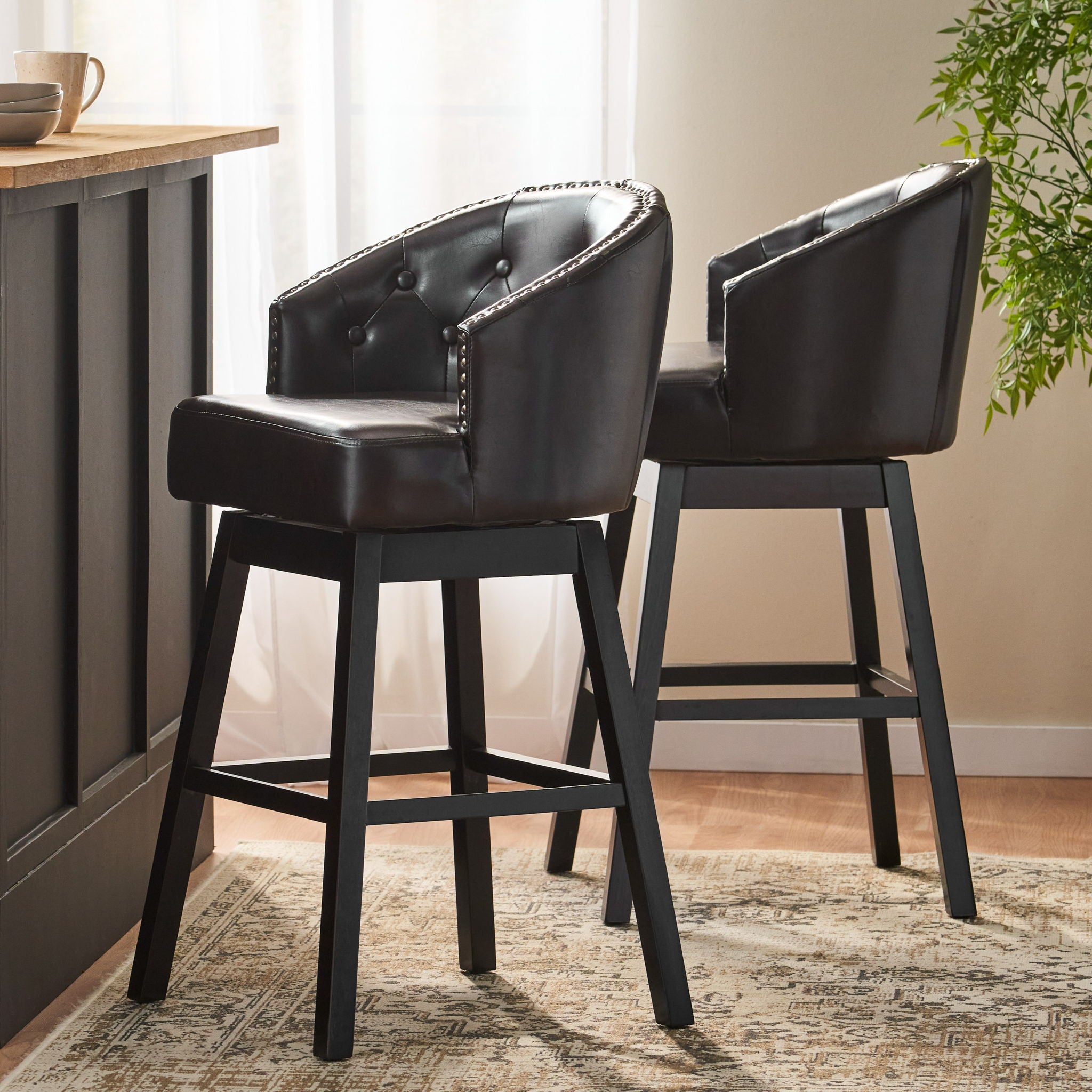 360 Degree Swivel Bar Stool With Stunning Nailhead Trim (Set of 2)