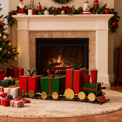 Festive Train Decor With Gift Shaped Carriages - Red