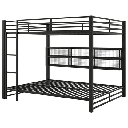 Queen Over Queen Bunk Bed With Storage Cabinets And LED Sturdy Frame, 6 Storage Units, Adjustable LED Lights - Black