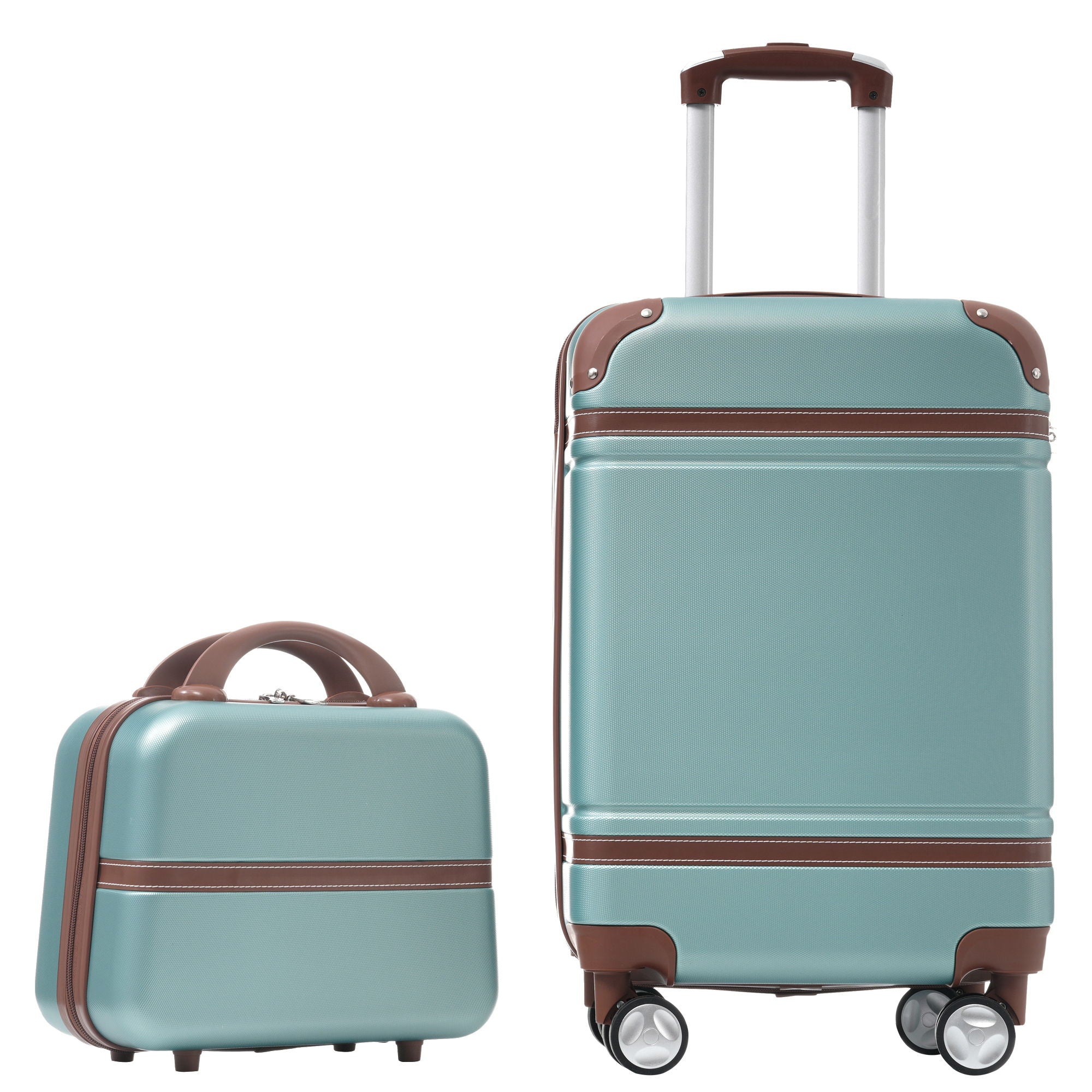20&quot; Hardside Luggage With Cosmetic Case, 2 Piece Lightweight Suitcase Set With Spinner Wheels, Carry On Vintage Luggage