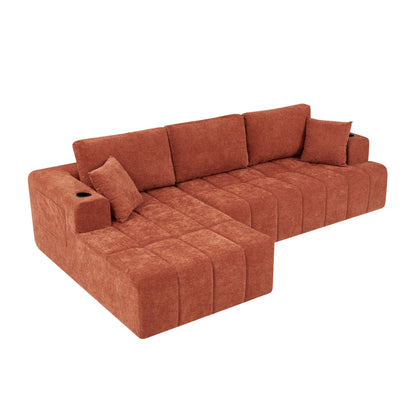 L - Shaped Sectional Sofa With Cup Holders &amp; Side Pockets
