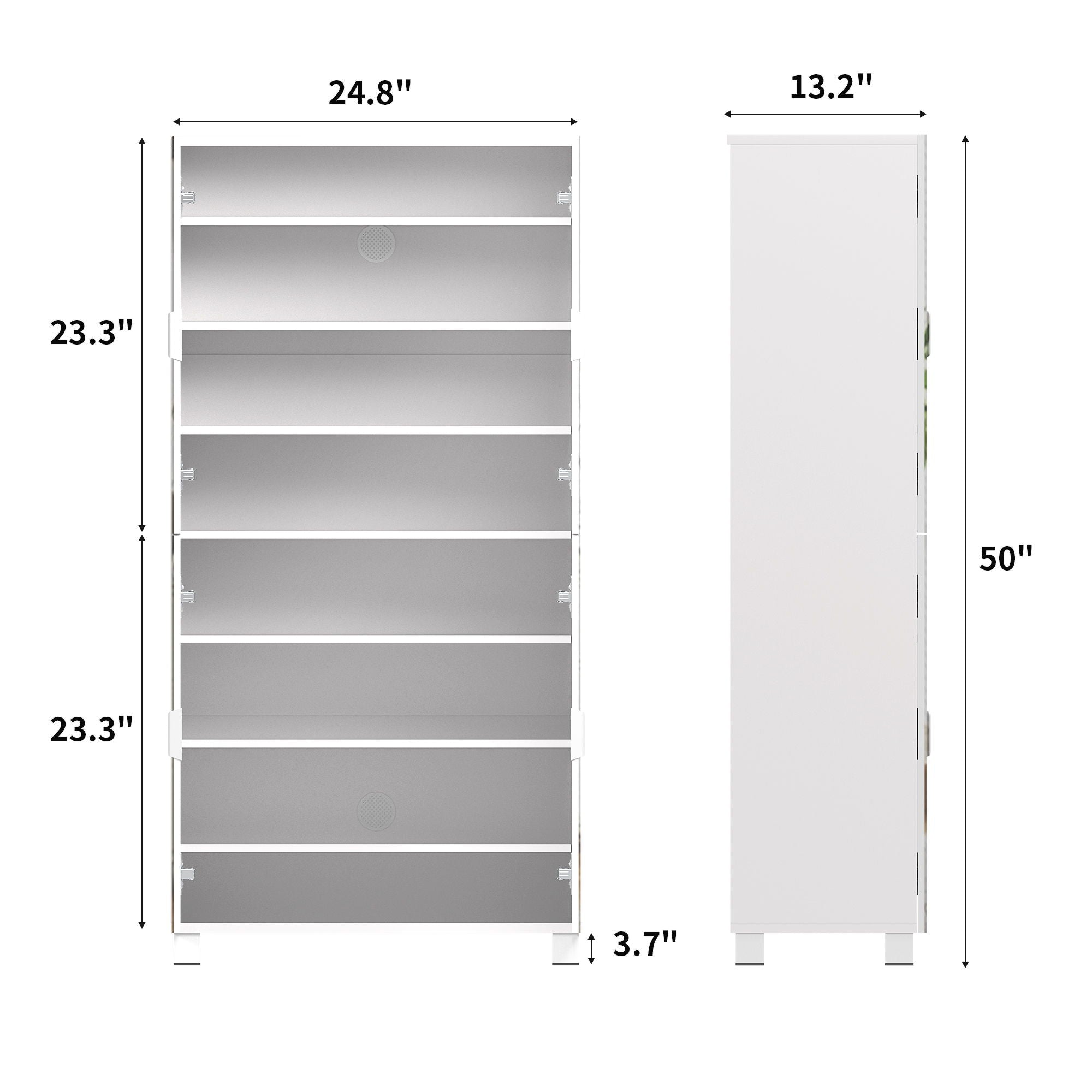 Shoe Cabinet With 4 Mirror Doors 50&quot; Tall Entryway Storage, 8 Adjustable Shelves, Holds 24 32 Pairs (Size 15), Dust Proof Closet For Hallway / Apartment, Ventilation Holes - White