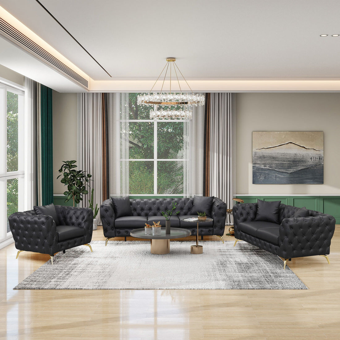 Modern Sofa Couch Upholstered Sofa With Sturdy Metal Legs, Button Tufted Back, Single Sofa Chair For Living Room, Apartment, Home Office - Black