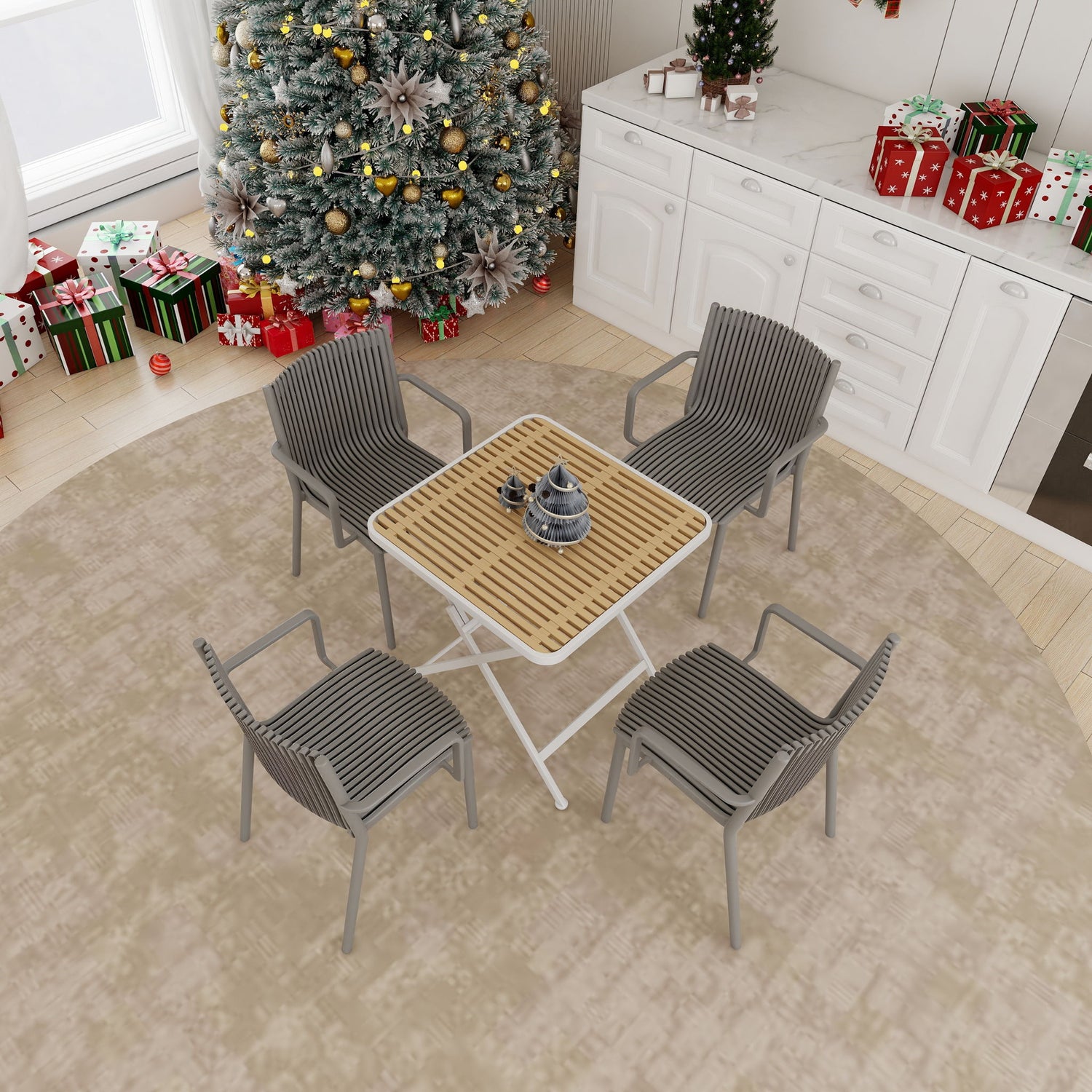 4 Modern Stackable Plastic Armchair Matched With Folding Square Table