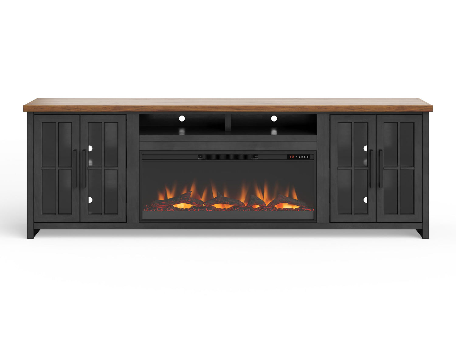 Essex - Fireplace TV Stand Console For TVs Up To 100&quot; - Black, Whiskey