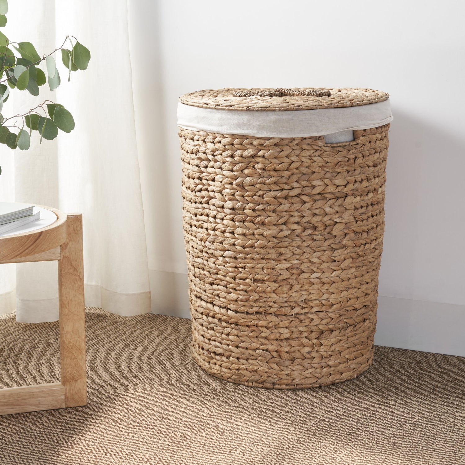 Ludmilla Round Tall Water Hyacinth Woven Wicker Laundry Hamper With Lid - For Clothes, Canvas, Toys And Book Storage With Removable Liner - 18&quot; X 18&quot; X 23&quot; - Natural Brown