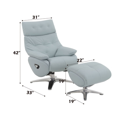 Janella - Top Grain Leather Accent Chair With Swivel &amp; Ottoman - Baby Blue