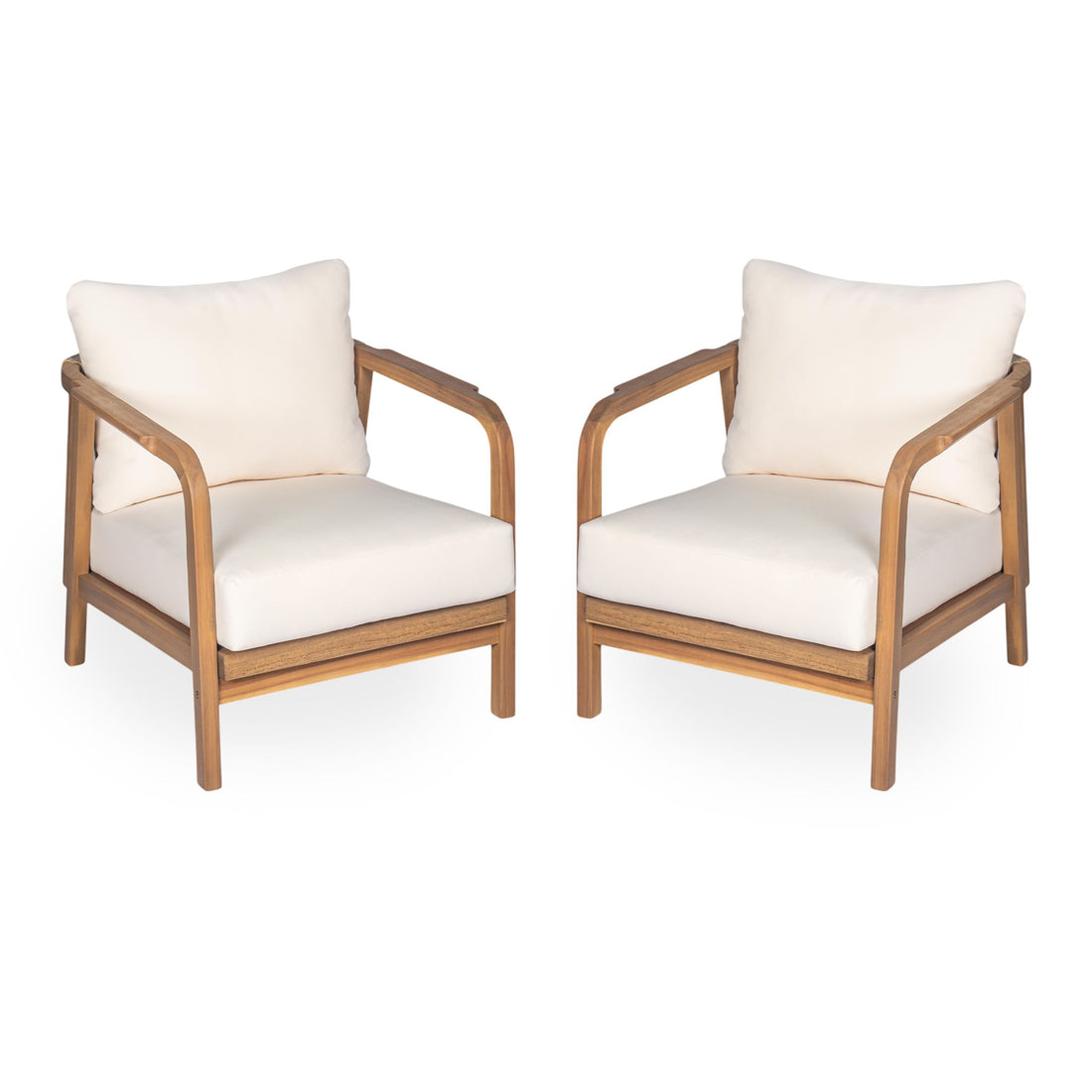 Outdoor Lounge Chair With Woven Backrest, Solid Wood Frame, Comfortable Cushions