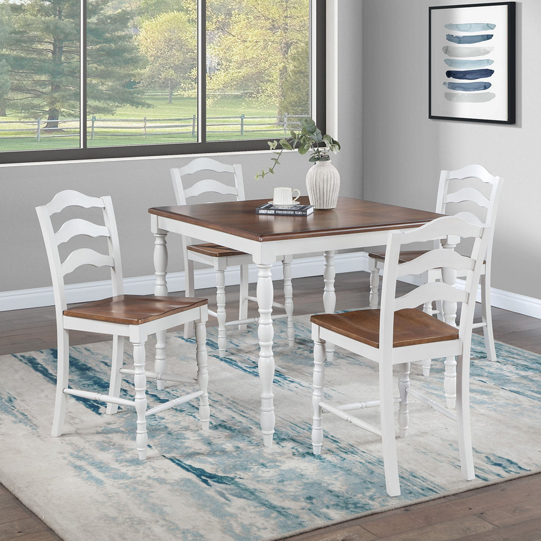 5 Piece Counter Height Dining Set With Table 4 Chairs - Oak / White