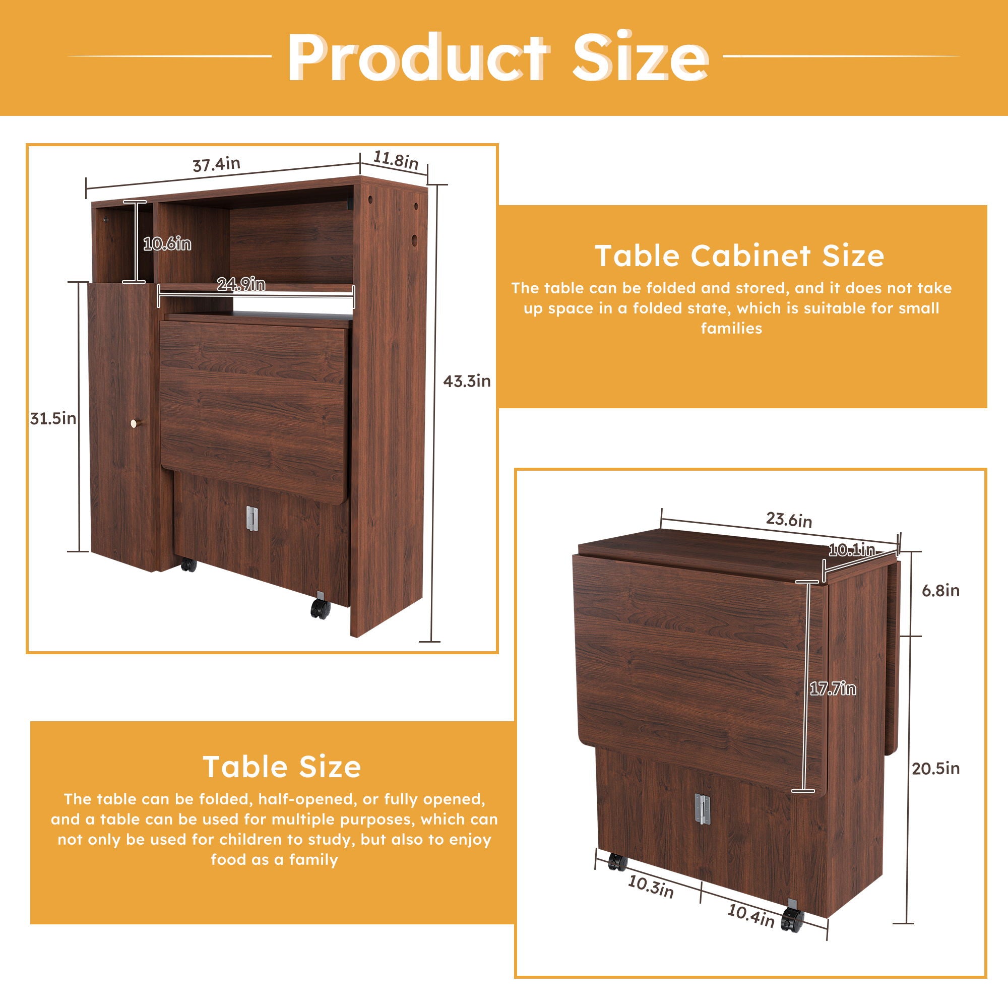 Multifunctional Folding Dining Table With Wall-Mounted Sideboard &amp; Storage