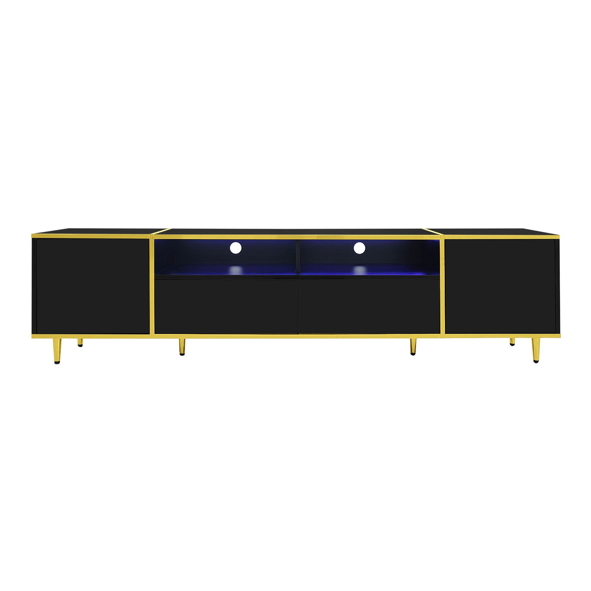 TV Stand For TVs Up To 80", Entertainment Center With 2 Shelves And LED Lights