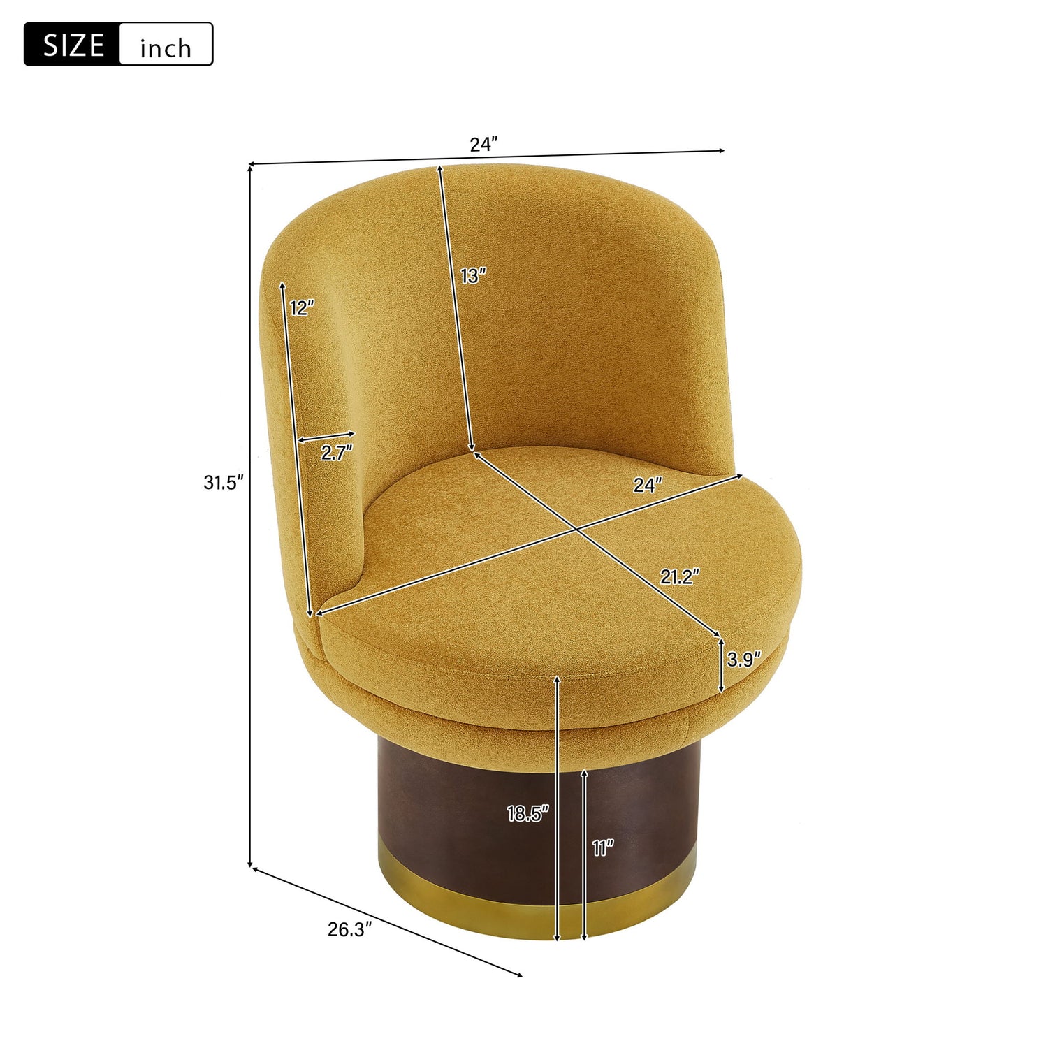 Round Swivel Accent Chair With Ergonomic Backrest For Living Room