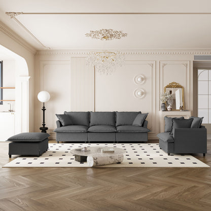 Living Room Set Modular Sectional Couch, Upholstered Sofa &amp; Armchair &amp; Movable Ottoman