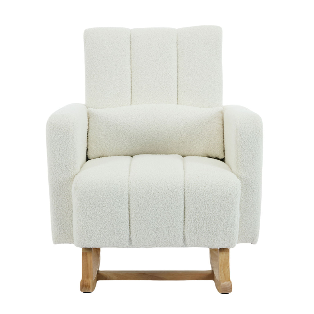 Accent Rocking Chair With Pillow, Spacious &amp; Comfortable Seating For Living Room Or Bedroom - Cream White