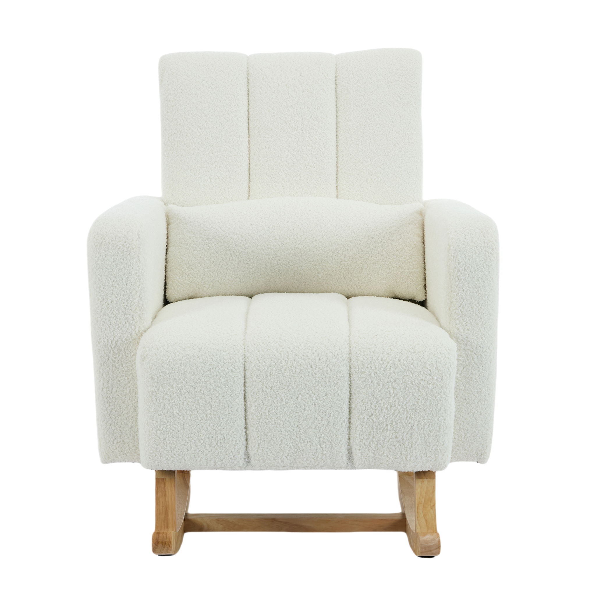 Accent Rocking Chair With Pillow, Spacious &amp; Comfortable Seating For Living Room Or Bedroom - Cream White