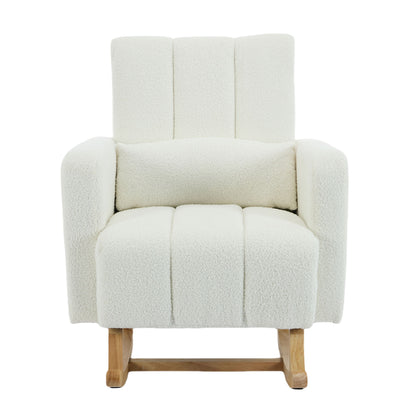 Accent Rocking Chair With Pillow, Spacious &amp; Comfortable Seating For Living Room Or Bedroom - Cream White