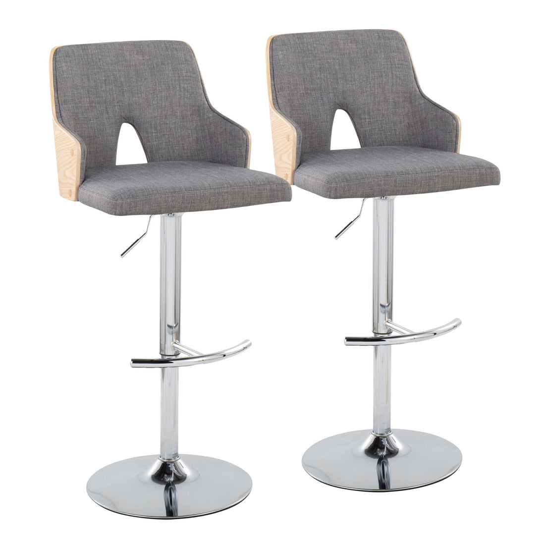 Stella - Contemporary Adjustable Barstool Stool With Swivel &amp; Rounded T Footrest (Set of 2)