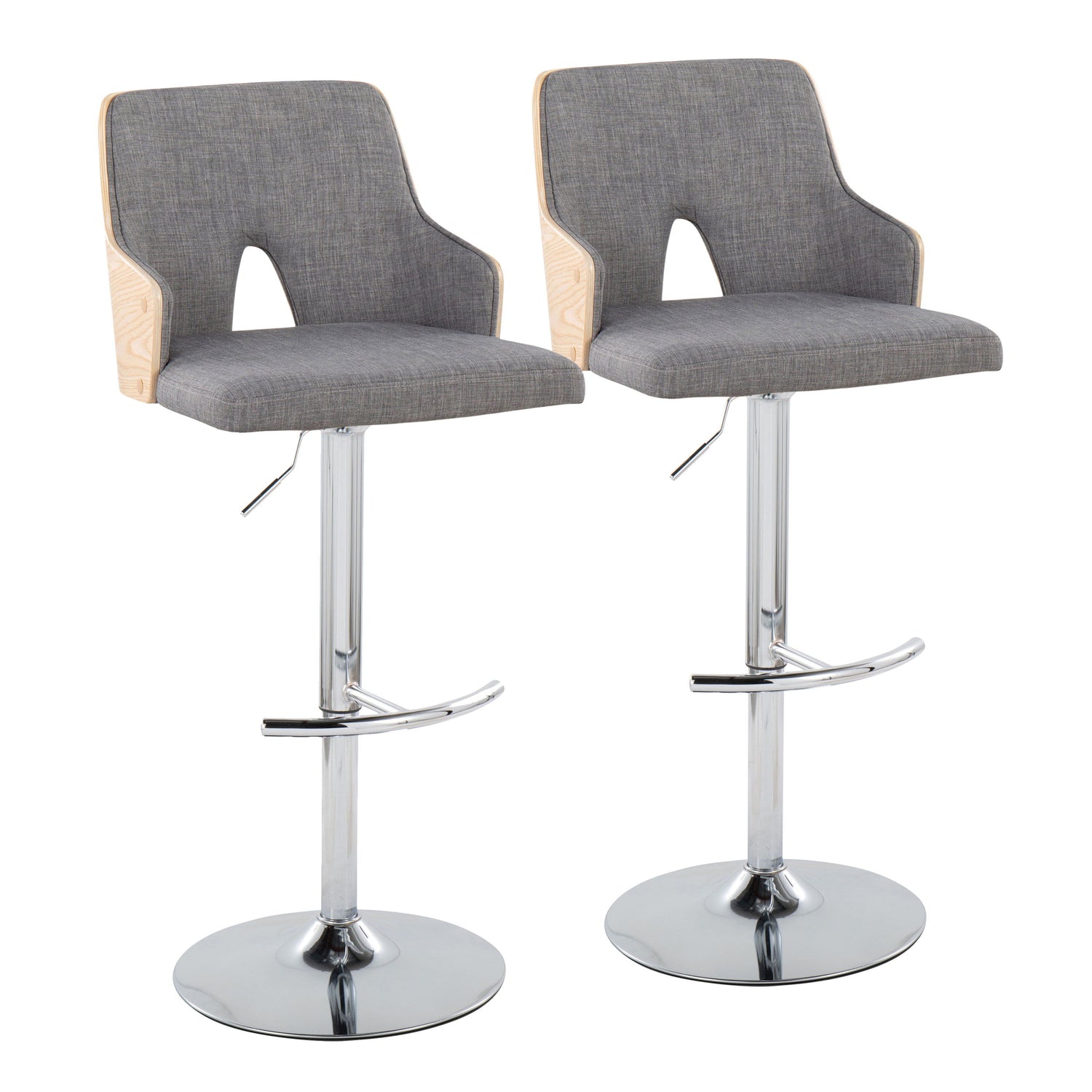 Stella - Contemporary Adjustable Barstool Stool With Swivel &amp; Rounded T Footrest (Set of 2)
