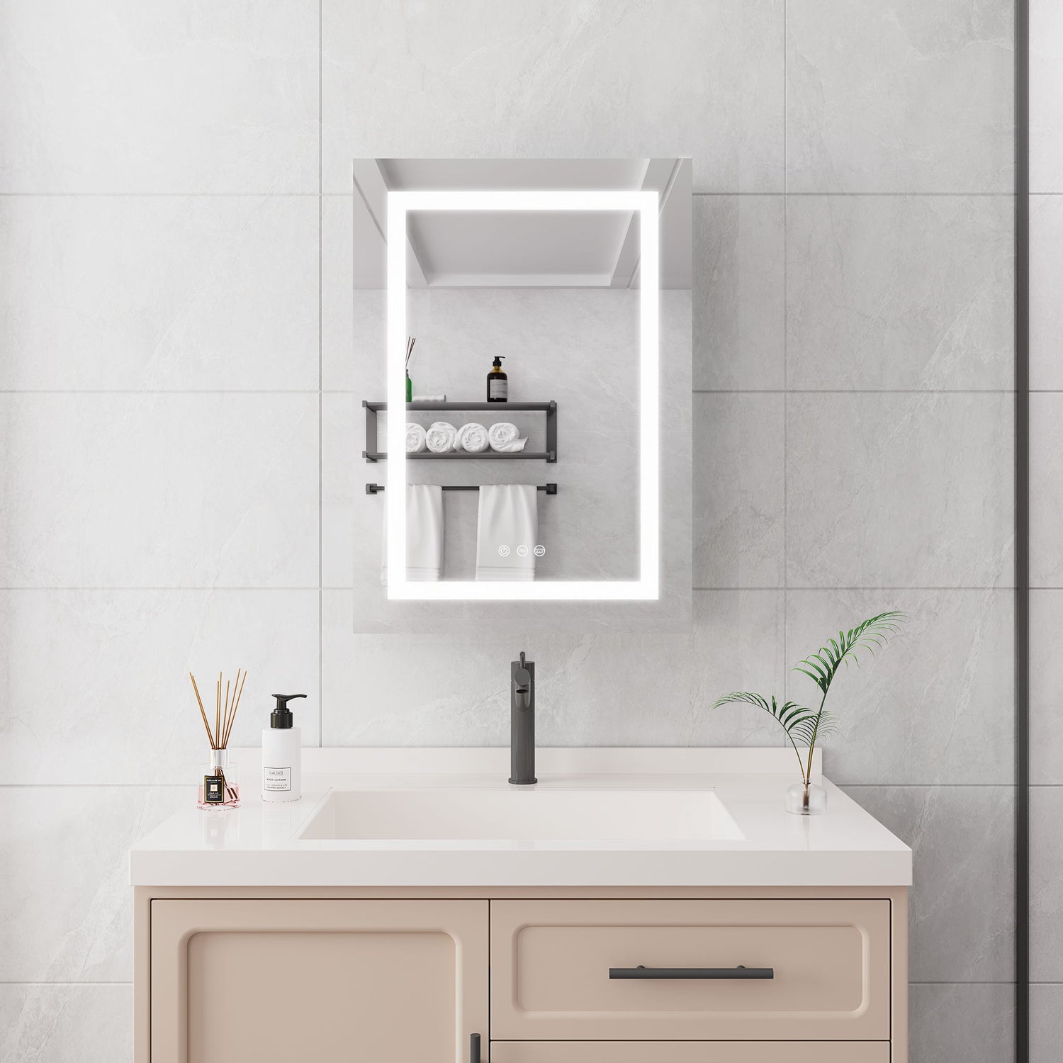 20 X 28&quot; Bathroom Medicine Cabinet With Mirror Wall Mounted LED Bathroom Mirror Cabinet With Lights, Anti-Fog, Waterproof, Dimmable, 3000K~6000K, Single Door, Touch Swich, Storage Shelves - Silver