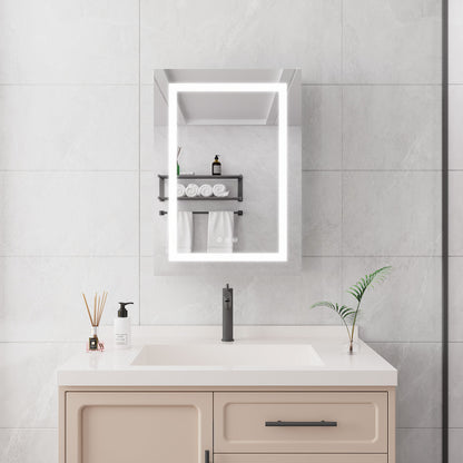 20 X 28&quot; Bathroom Medicine Cabinet With Mirror Wall Mounted LED Bathroom Mirror Cabinet With Lights, Anti-Fog, Waterproof, Dimmable, 3000K~6000K, Single Door, Touch Swich, Storage Shelves - Silver