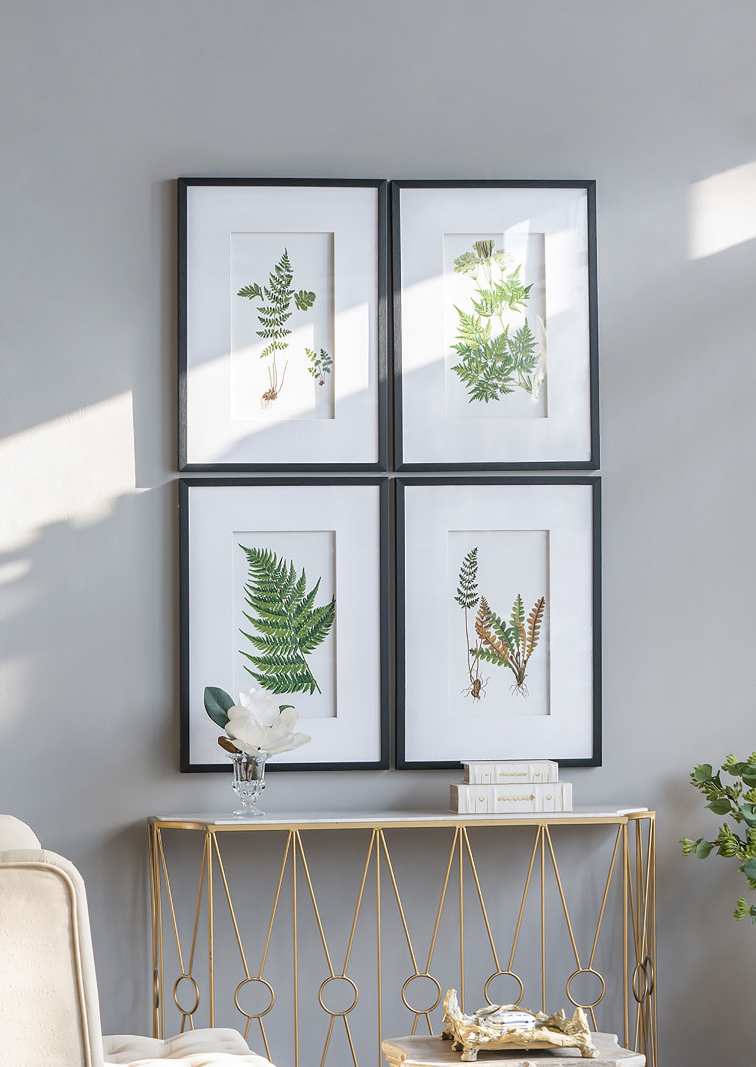 Botanical And Fern Wall Art, Wall Decor For Living Room Dining Room Entryway (Set of 4) - White / Black