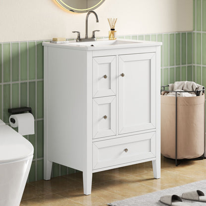 Modern Bathroom Vanity With Sink, Soft Close Drawers &amp; Door, Storage Rack