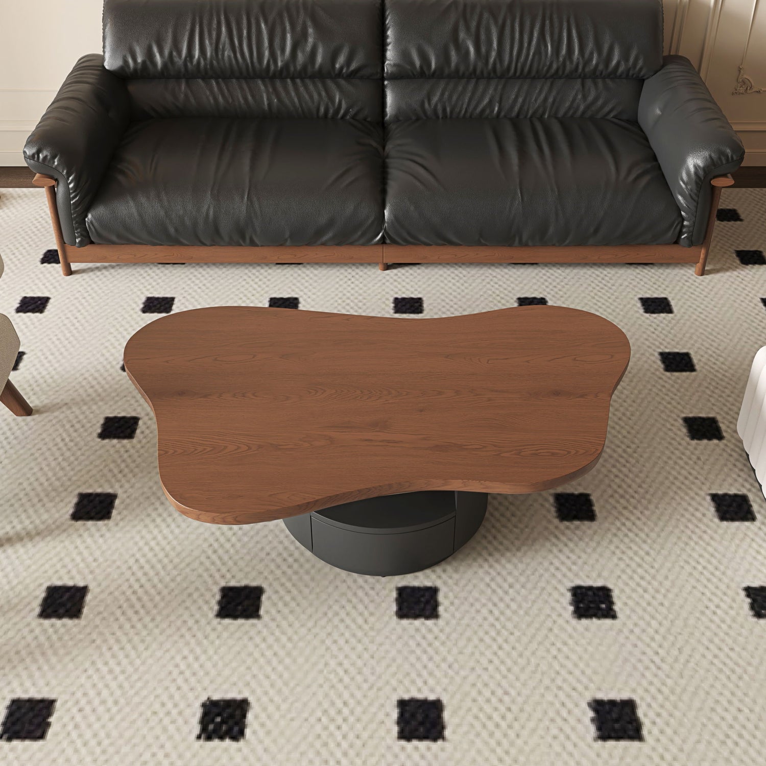 Cloud Coffee Table With 2 Drawers &amp; Multi Layer Storage - Dark Walnut / Matt Black