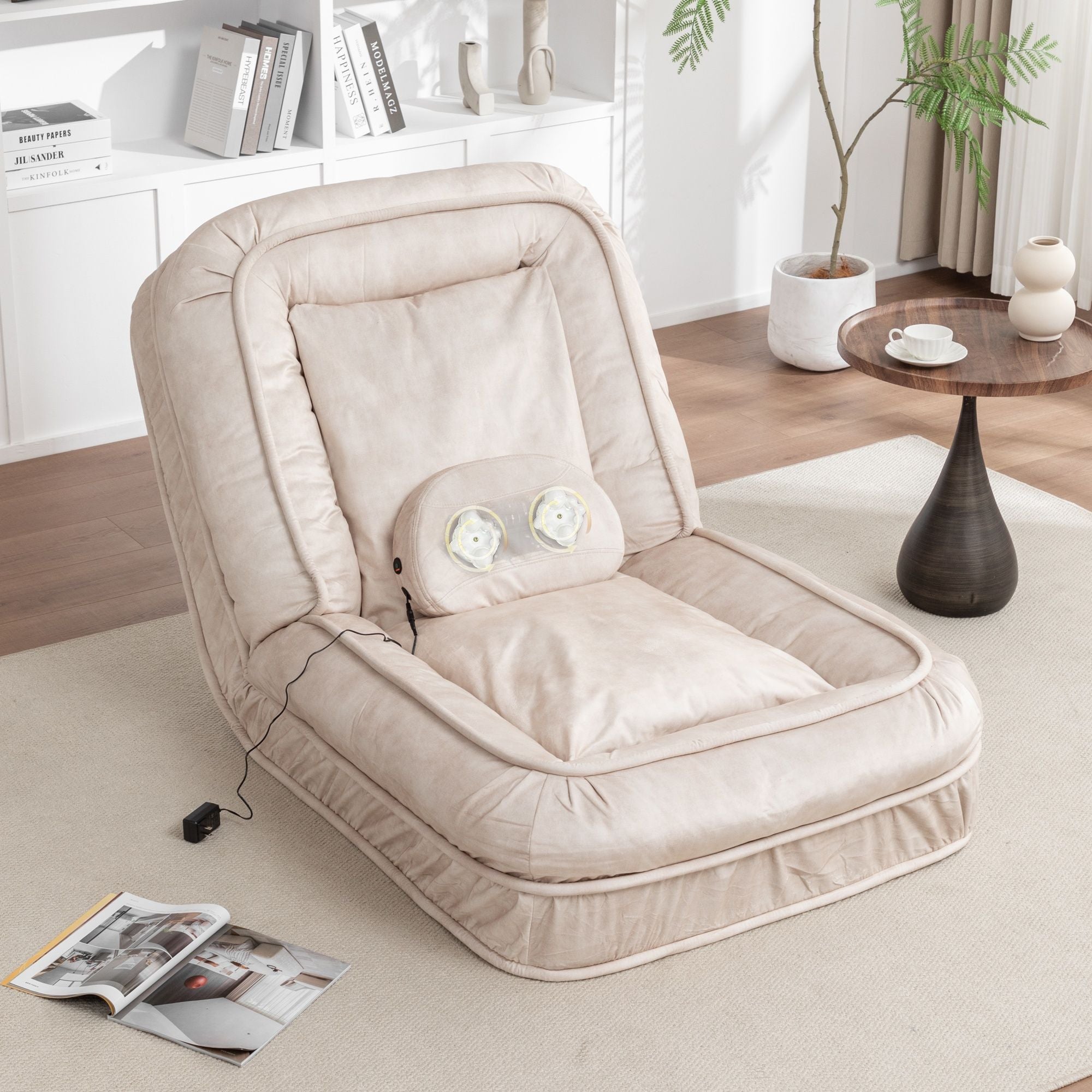 Upholstered Human Dog Bed And Pets, Bean Bag Floor Sofa With Massage Pillow, 5 Adjustable Positions &amp; 2 Soft Pillows