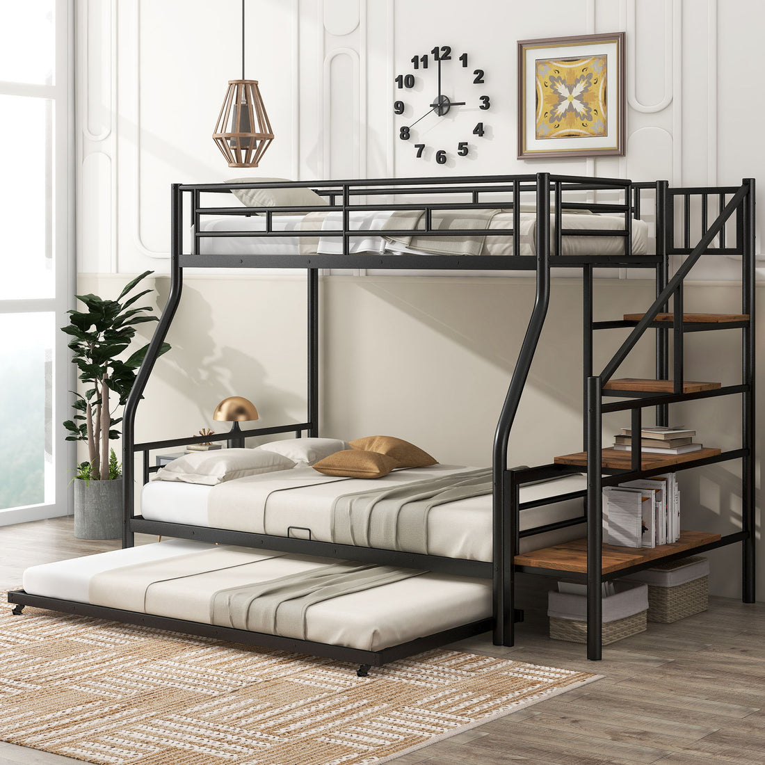 Metal Bunk Bed With Trundle And Storage Staircase